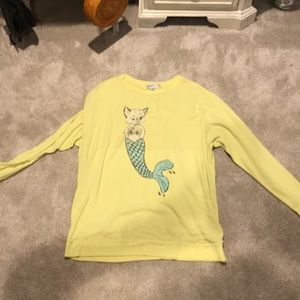 wildfox yellow top with cat mermaid